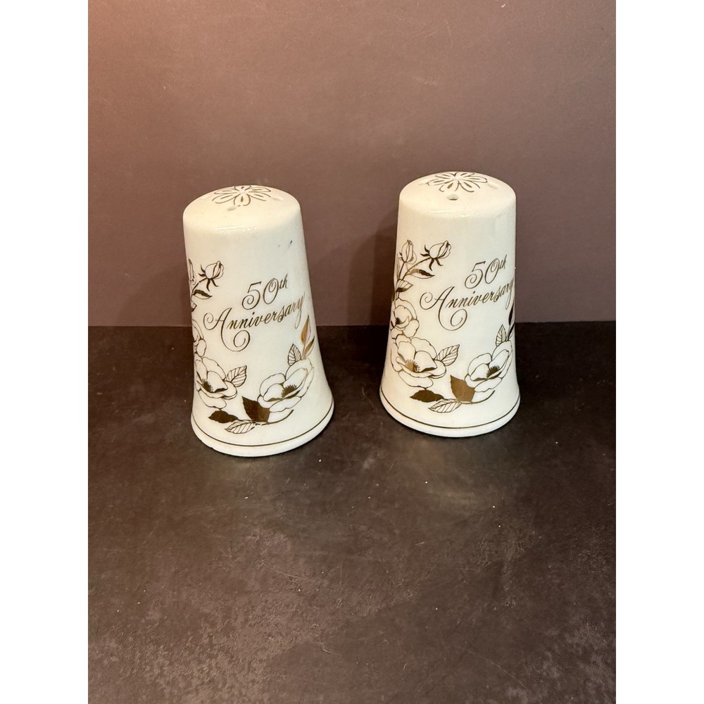 Vtg Japan 50th Anniversary Commemorative Collector Gift Salt Pepper Shakers